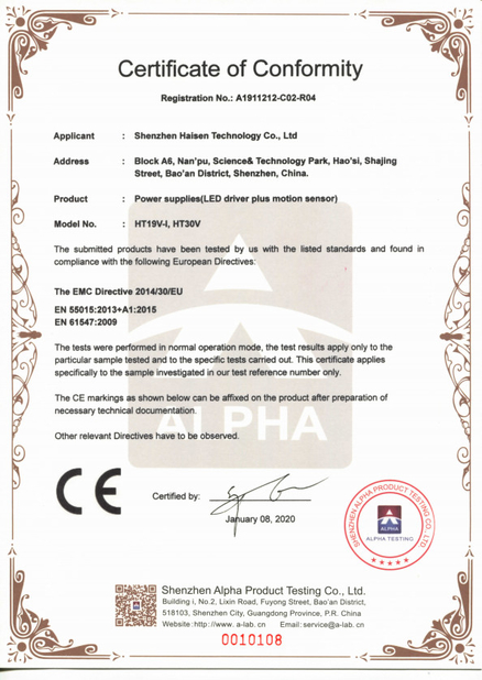 Chiny Shenzhen HAISEN Technology Co.,Ltd. Certyfikaty